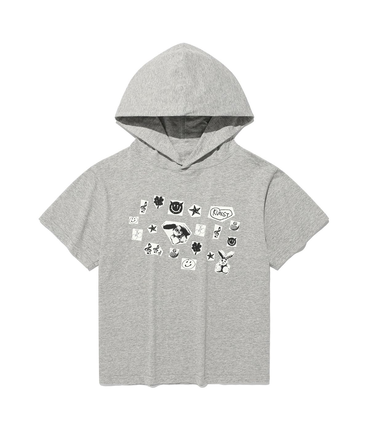 이스트쿤스트(ISTKUNST) STICKER HOODED CROP TEE_GREY(IK2FMFT526A)
