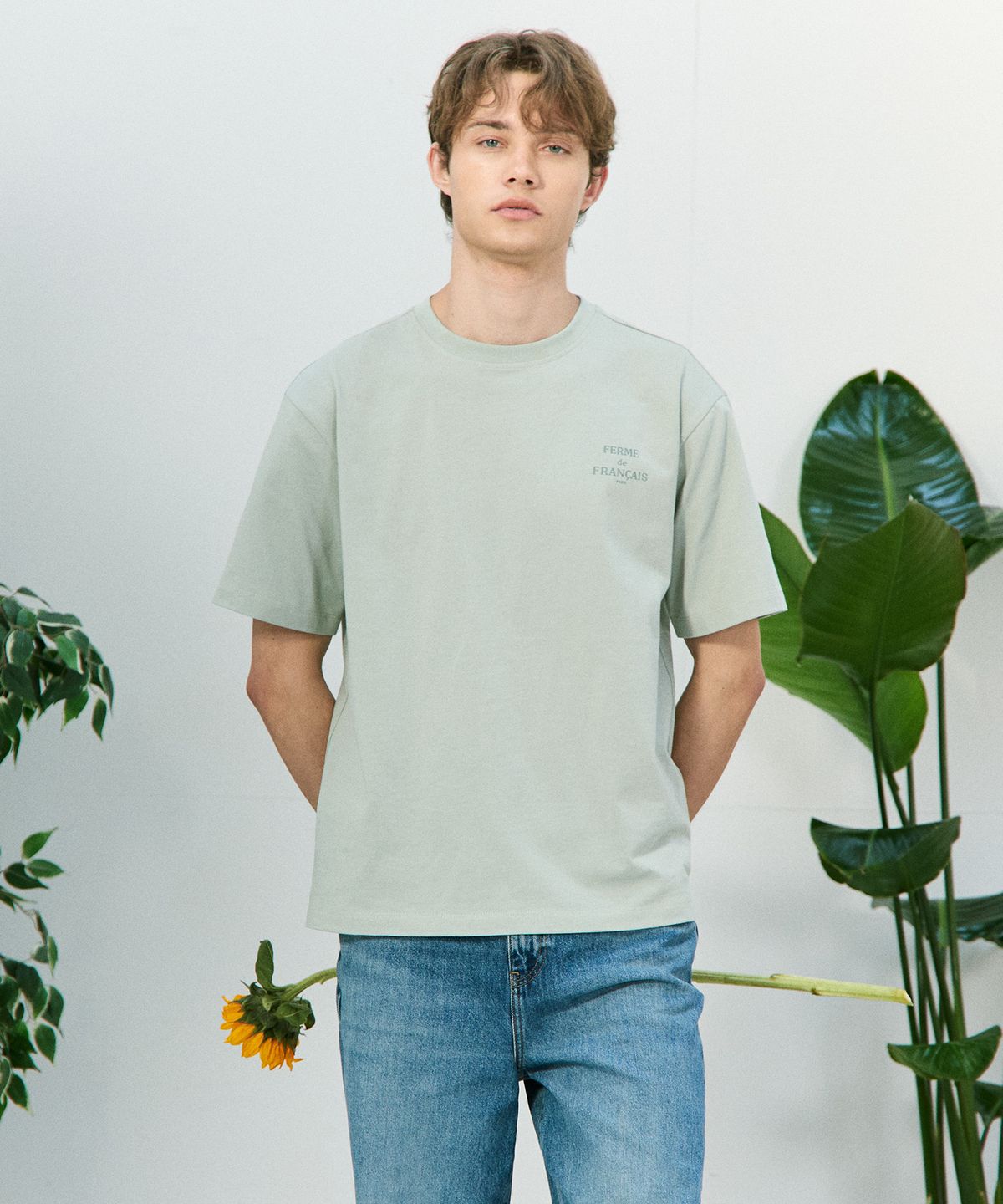 베이직하우스(BASIC HOUSE) 면 20수 레귤러핏 프린트 반팔티 민트 LZTS3115