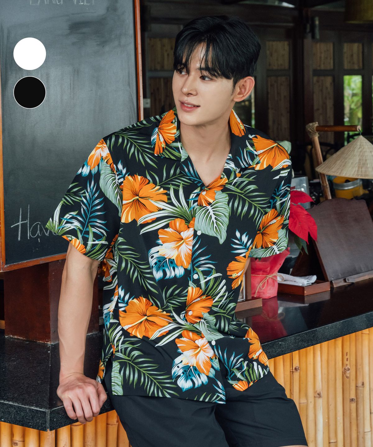 헤링본(HERRINGBONE) 남자 하와이안 셔츠 루즈핏 반팔 휴양지룩 상의 (2color) /NI103M