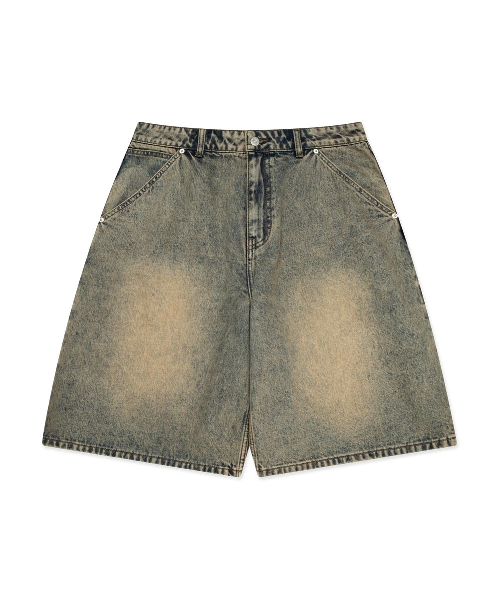BRUSH WASHED DENIM CARPENTER SHORTS sand