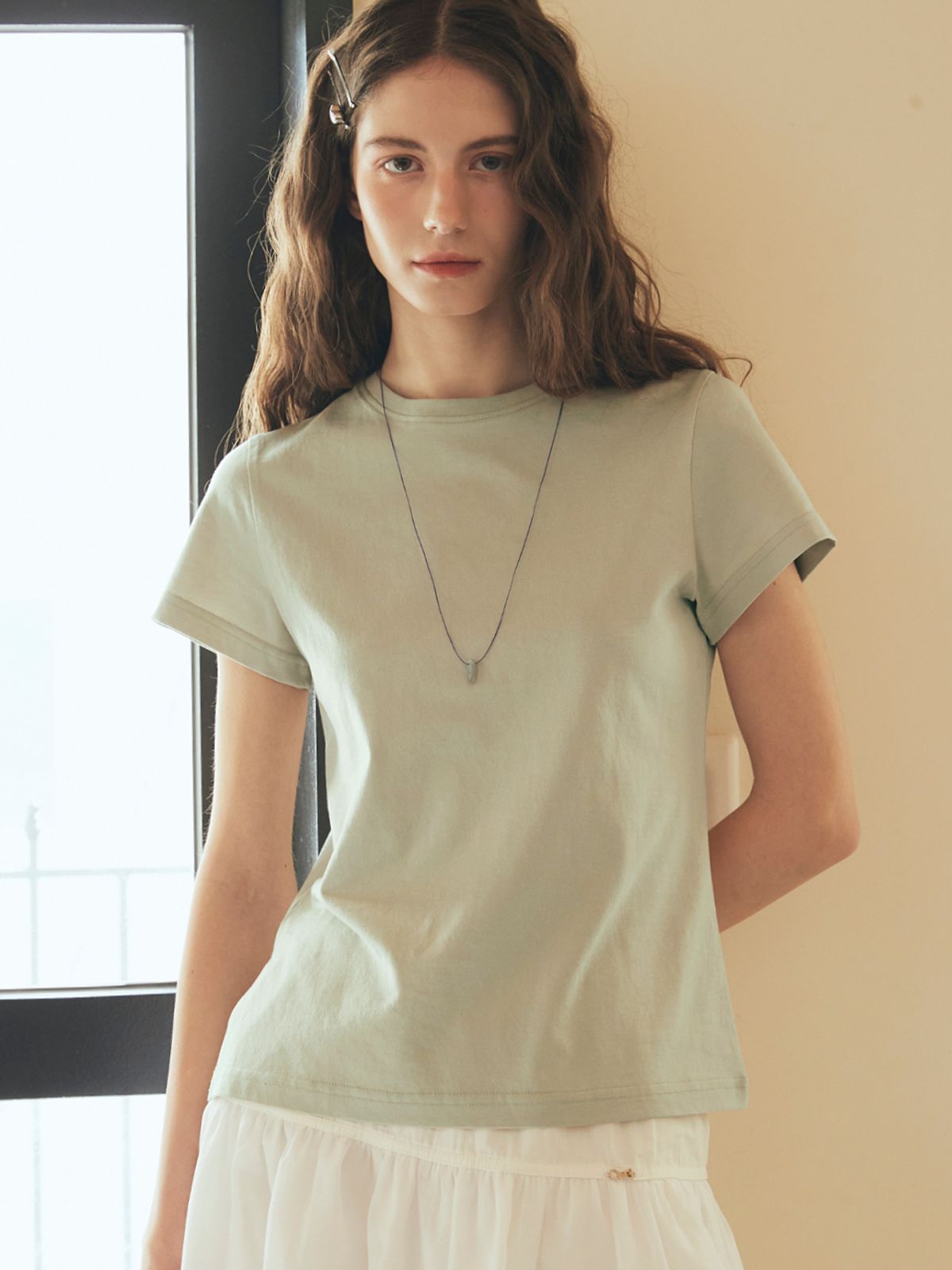 오앨(OUEL) SHORT SLEEVE JERSEY TOP_PALE GREEN