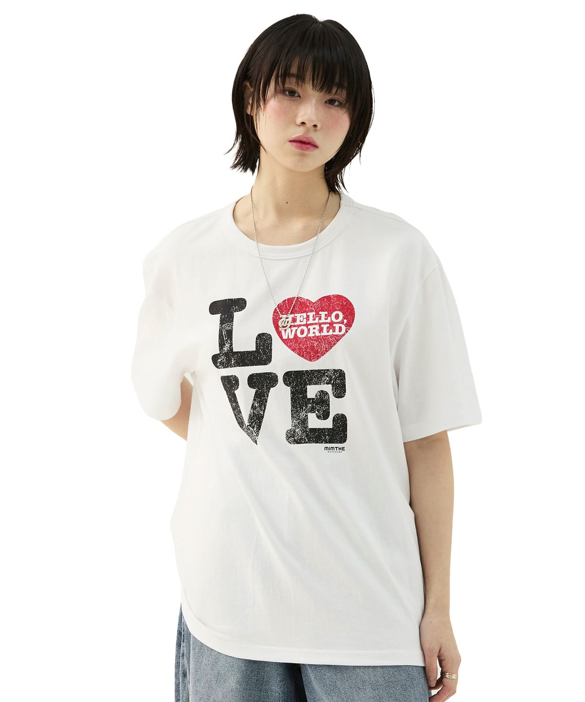 밈더워드로브(MIMTHEWARDROBE) 헬로 월드 LOVE 티셔츠_화이트