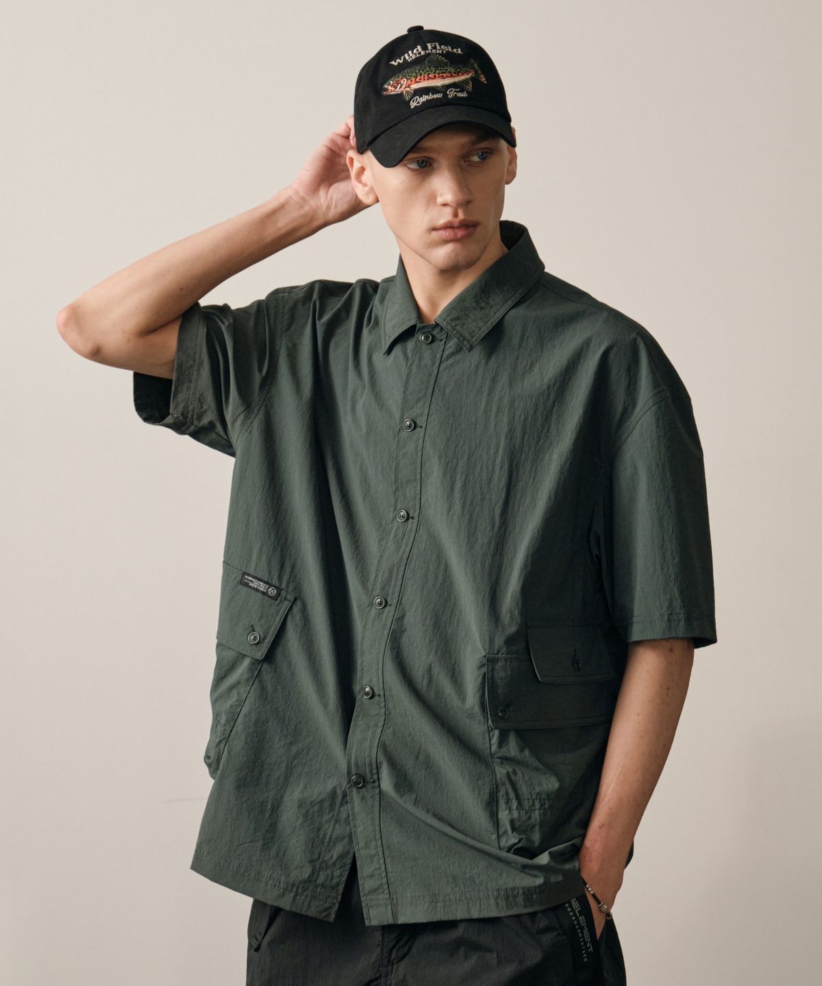 힐리먼트(HELEMENT) 더블 훅 빅포켓 반팔셔츠 (MOSS GREEN)