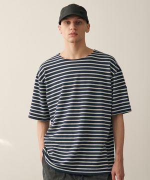 피그먼트 스트라이프 반팔티셔츠 (NAVY)