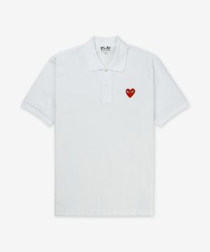 레드 하트 엠블럼 반소매 폴로 셔츠 - 화이트 / AXT0060515