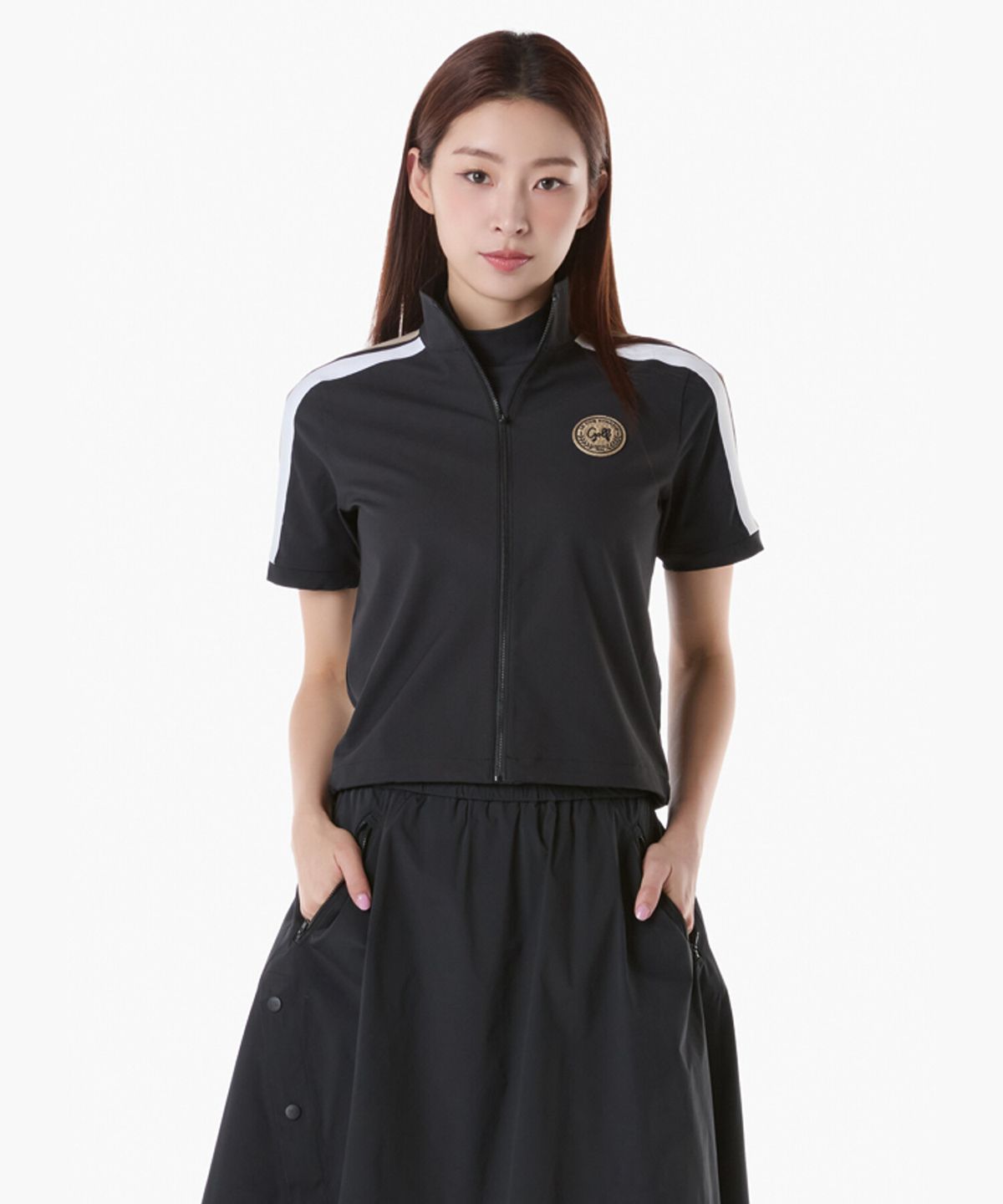 르꼬끄 골프(LECOQ GOLF) 여성 선데이 라인 포인트 반팔 풀집업 점퍼 (GQ122LBL35)