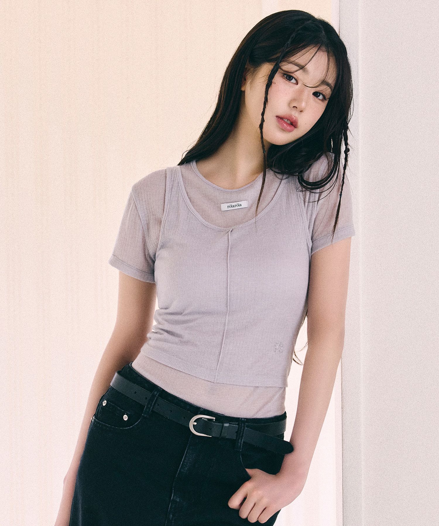MUSINSA | ROLAROLA NUBASIC TENCEL HALF T-SHIRT SET GRAY