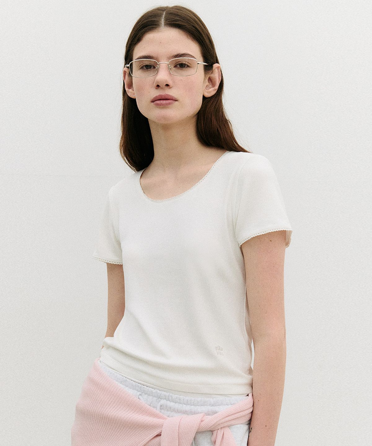 로라로라(ROLAROLA) NUBASIC LACE RIBBED T-SHIRT WHITE