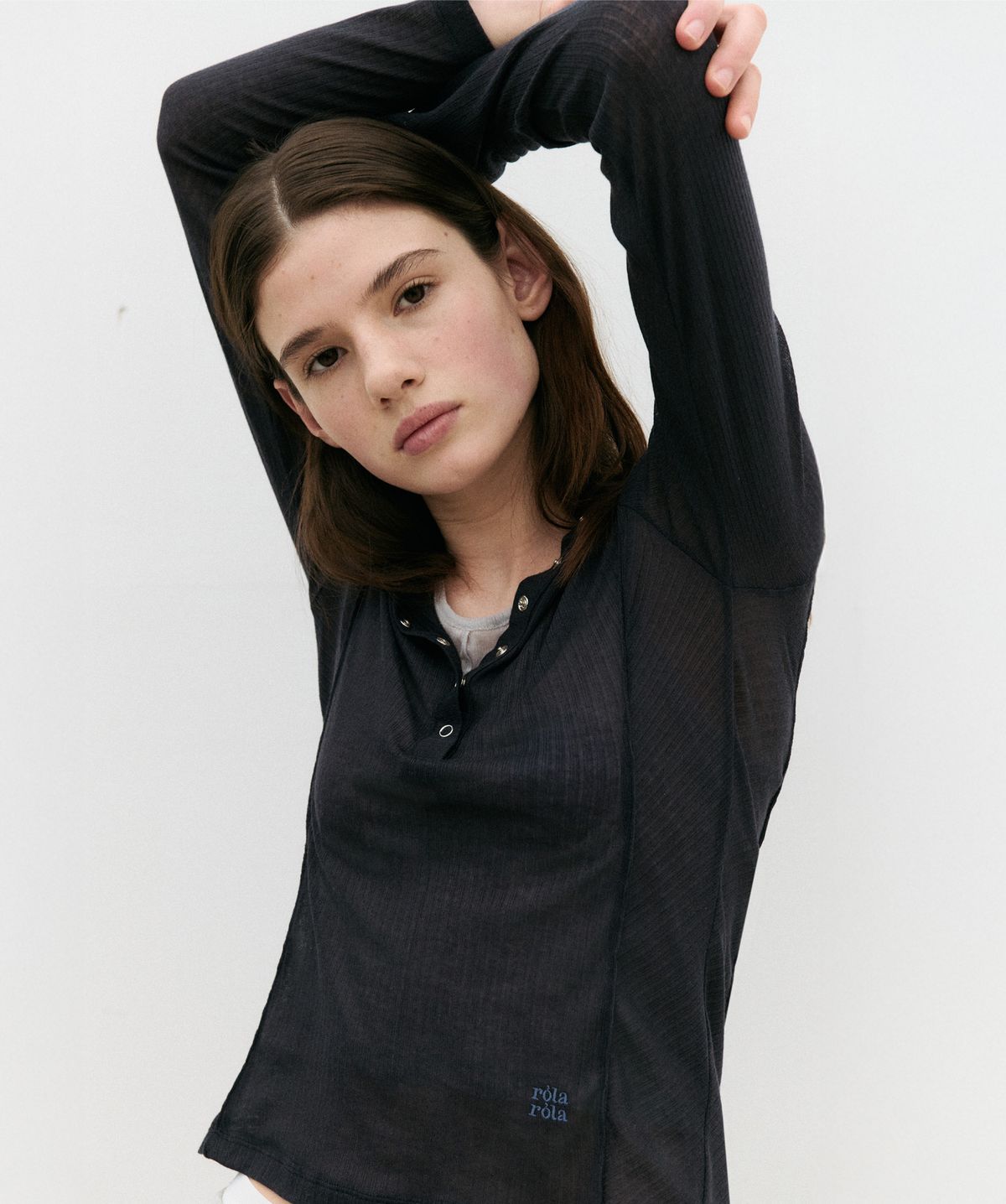 로라로라(ROLAROLA) NUBASIC SLIM FIT HOOD T-SHIRT NAVY