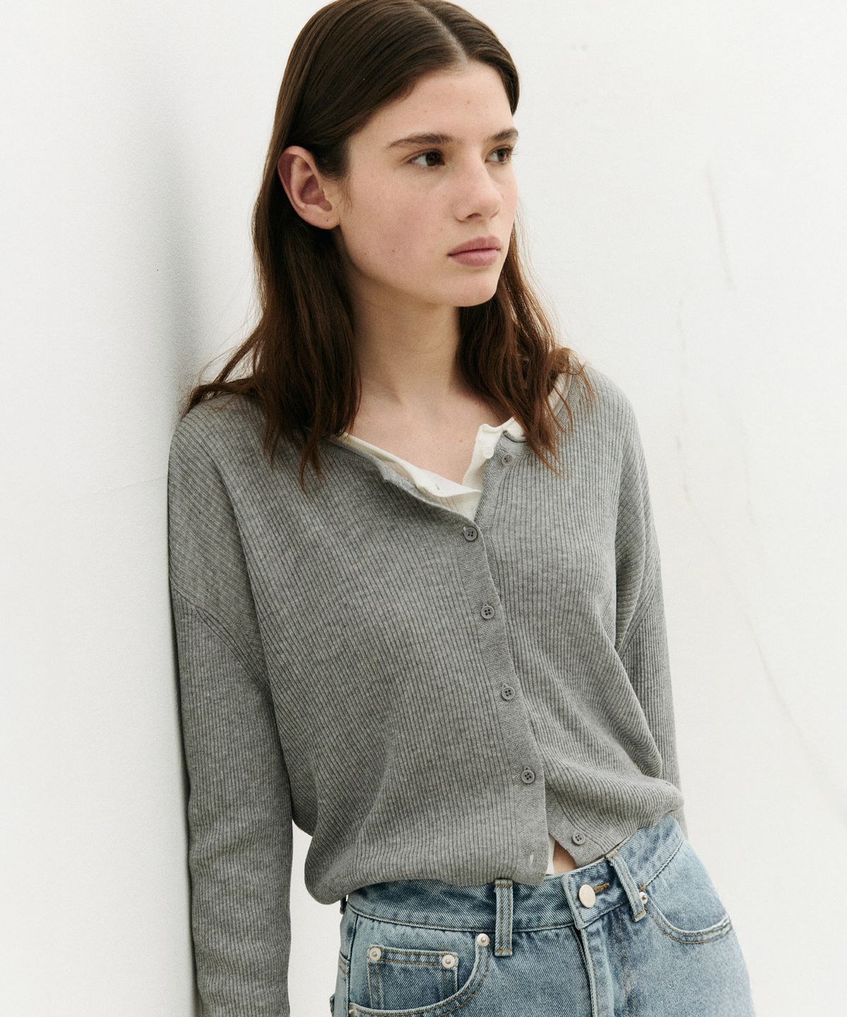 로라로라(ROLAROLA) BASIC LINEN CARDIGAN GRAY