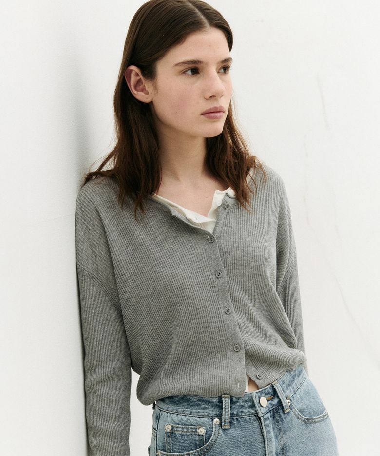 BASIC LINEN CARDIGAN GRAY
