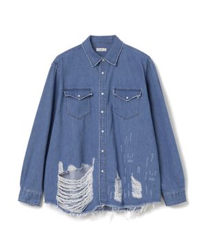 Destroyed Denim Western Shirts With T.L.S.W Indigo
