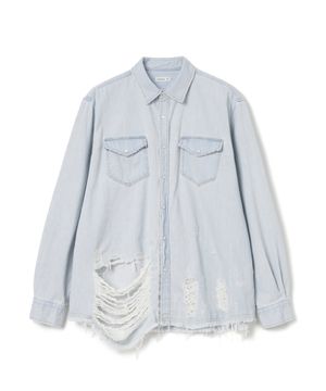 Destroyed Denim Western Shirts With T.L.S.W Light Indigo