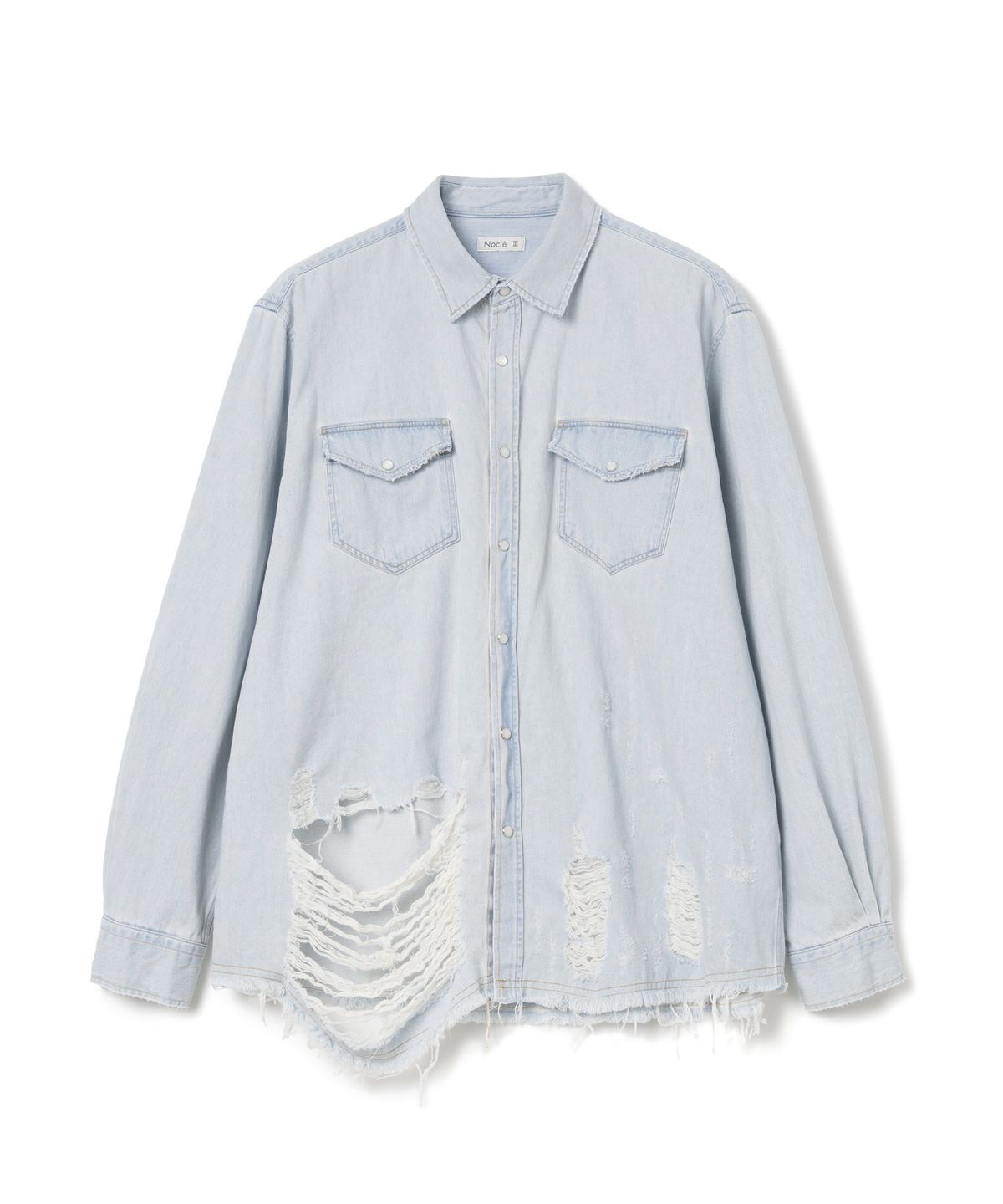 노클(NOCLE) Destroyed Denim Western Shirts With T.L.S.W Light Indigo