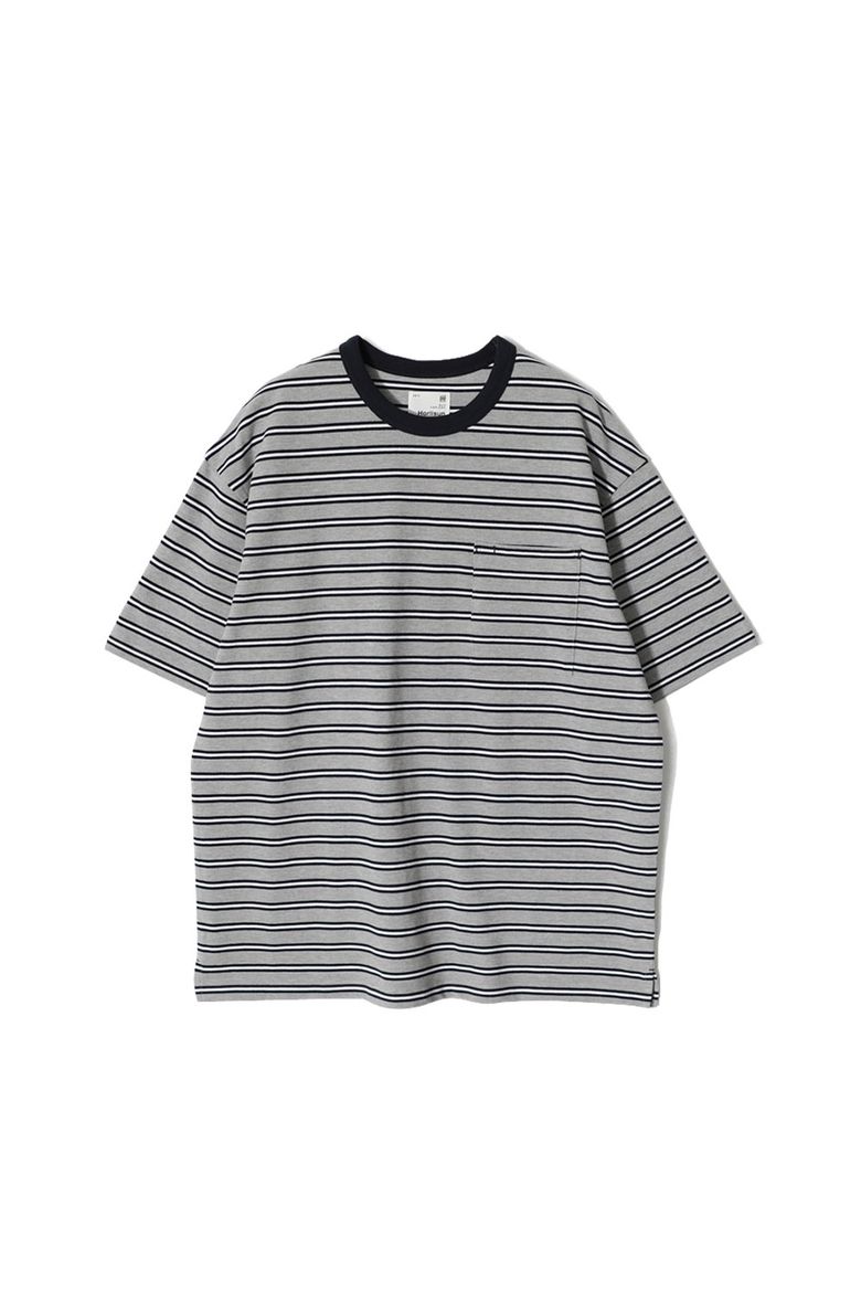Powell Short Pique Stripe T-shirt Melange Gray