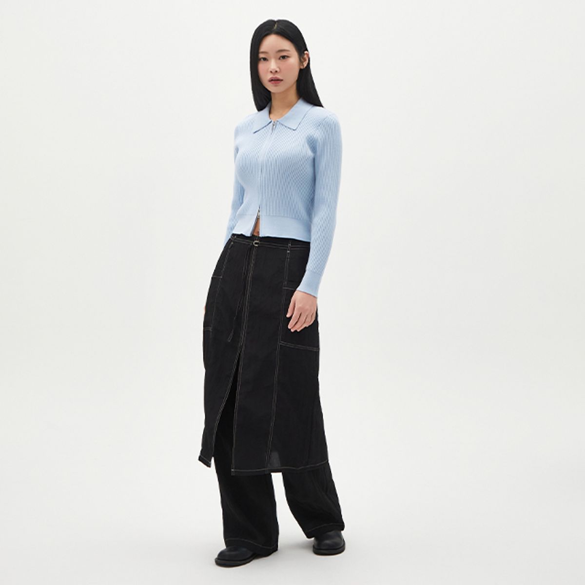 랩(LAP) 스커트 레이어드 스티치 배색팬츠 AR1WP262