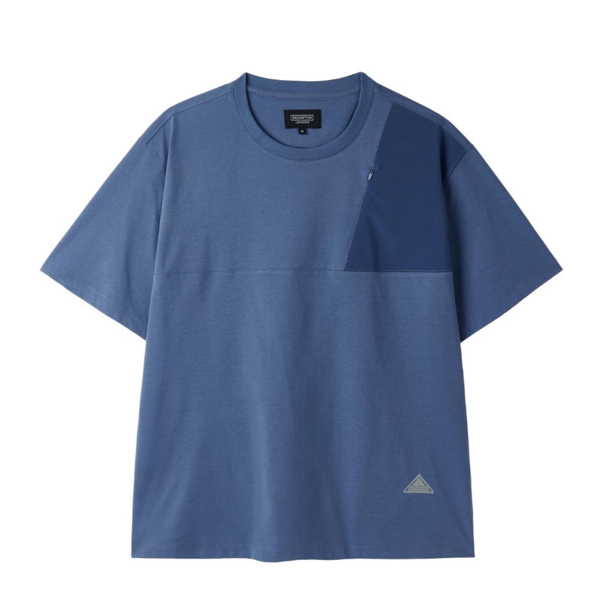 브롬톤 런던(BROMPTON LONDON) WOVEN COLOUR-BLOCKED ECOMADE T-SHIRT - BLUE (P252MTS133)
