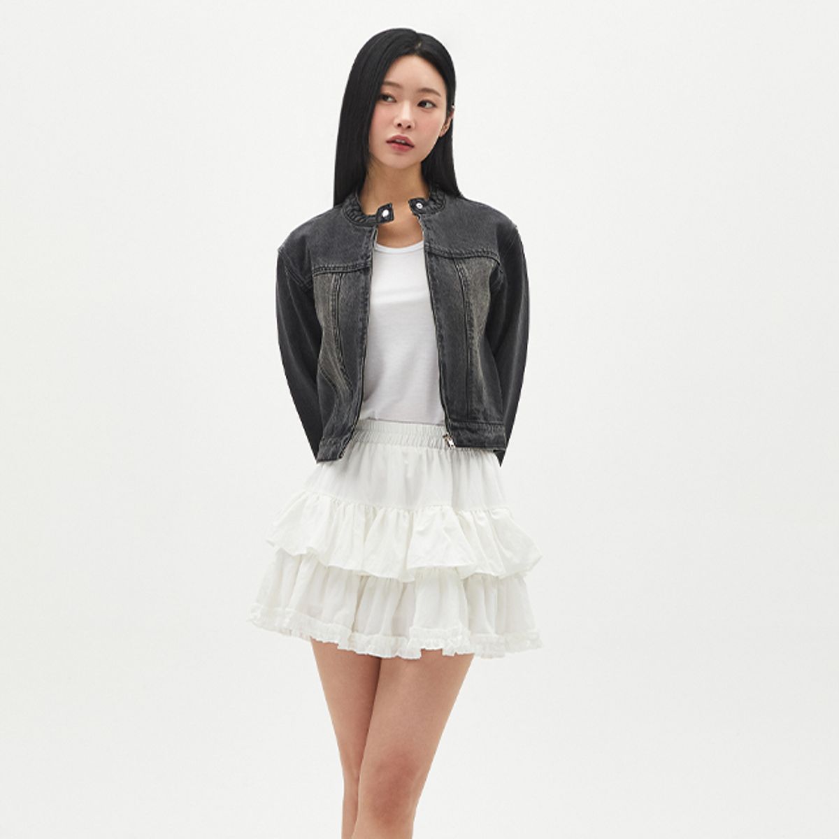 랩(LAP) 빈티지 워싱 바이커 크롭 자켓 AR1DZ260