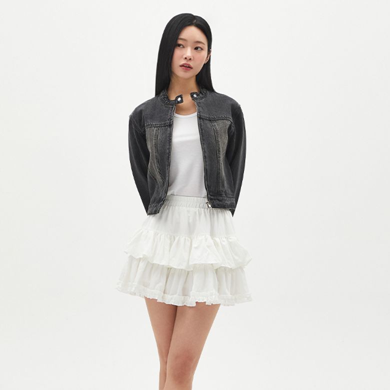 빈티지 워싱 바이커 크롭 자켓 AR1DZ260
