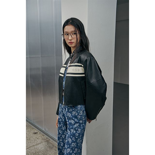 MUSINSA公式 | LAP Crop Color Block Rider Jacket AR1LZ260