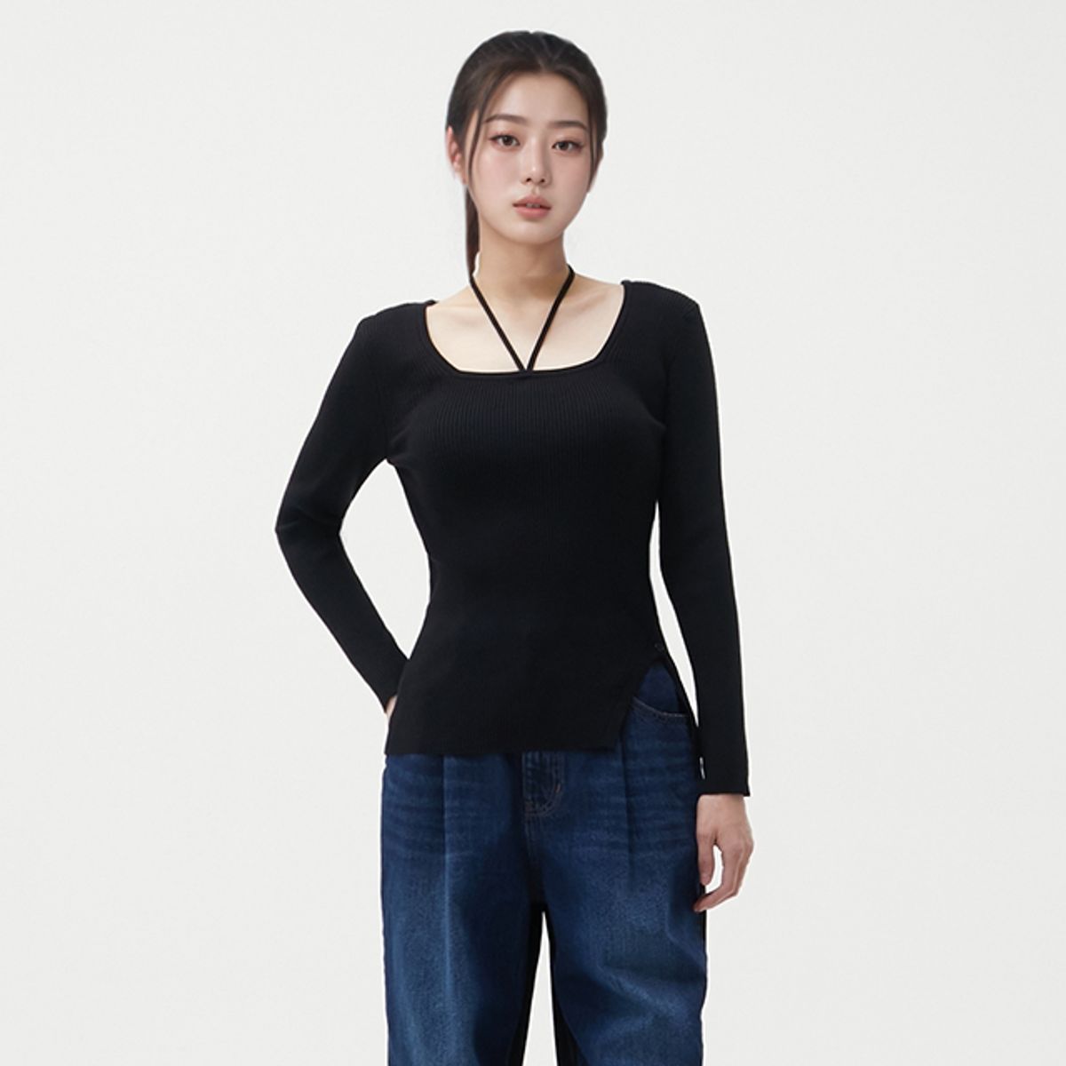 랩(LAP) 홀터끈 옆트임 골지 스퀘어니트 AR1KH260