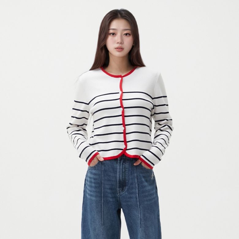 투톤라인 배색 라운드 가디건 AR1KG260