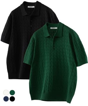 워셔블 쿨 코튼 케이블 반팔 카라 니트 4Color