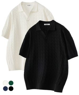 워셔블 쿨 코튼 케이블 오픈 카라 니트 4Color