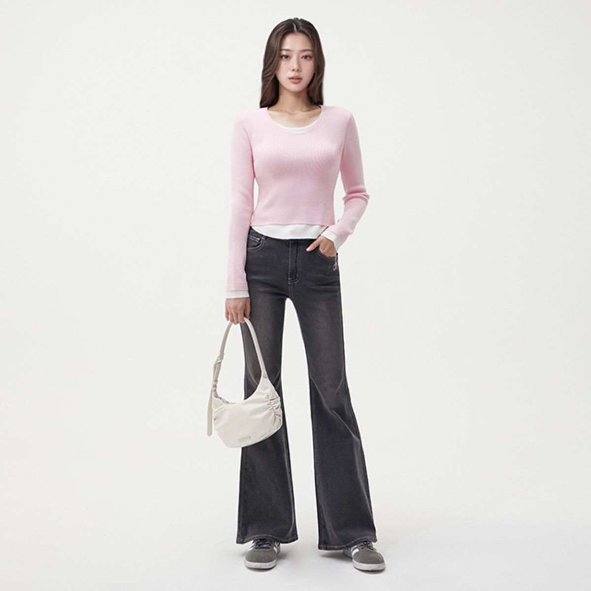 랩(LAP) 스티치 자수 워싱 스판 부츠컷 팬츠 AR1DP262