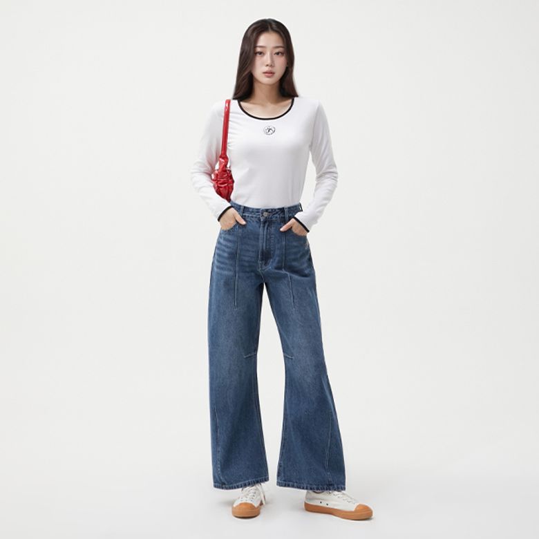 턱 스티치 자수 데님 파라수트 팬츠 AR1DP263