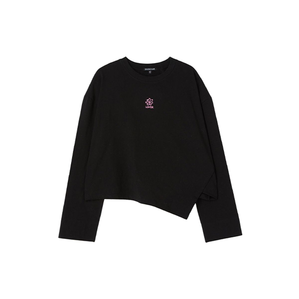 랩(LAP) 꽃자수 사선컷팅 크롭티셔츠 AR1CT260