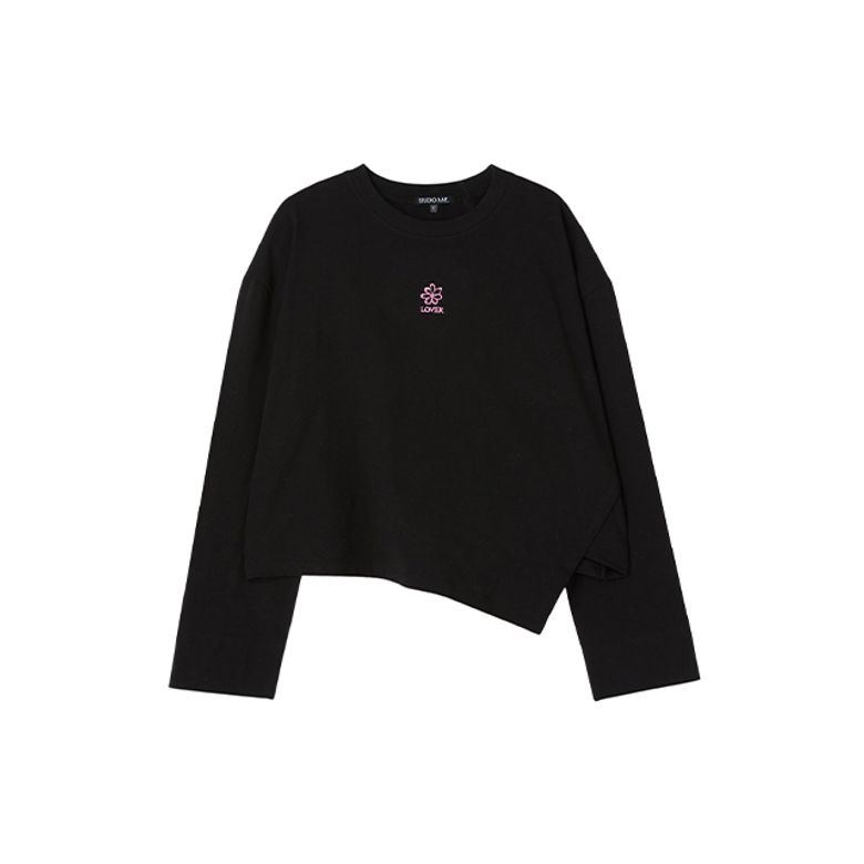 꽃자수 사선컷팅 크롭티셔츠 AR1CT260