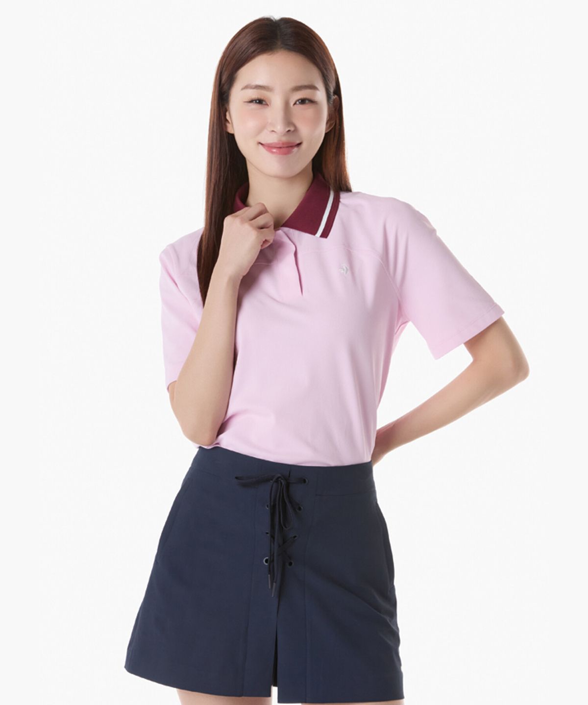 르꼬끄 골프(LECOQ GOLF) 여성 변형 절개 포인트 반팔 카라 티셔츠 (GQ122LTS39)