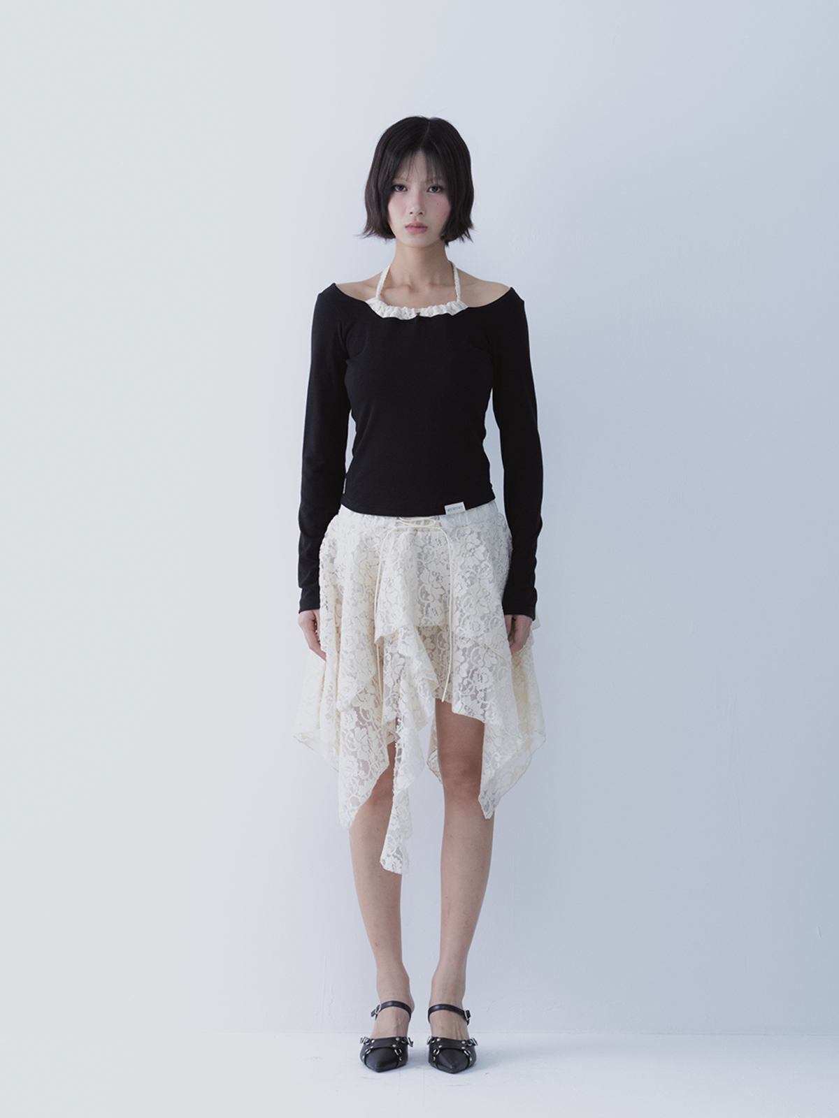 쎄쎄쎄(SETSETSET) LACE UP LACE SKIRT IVORY