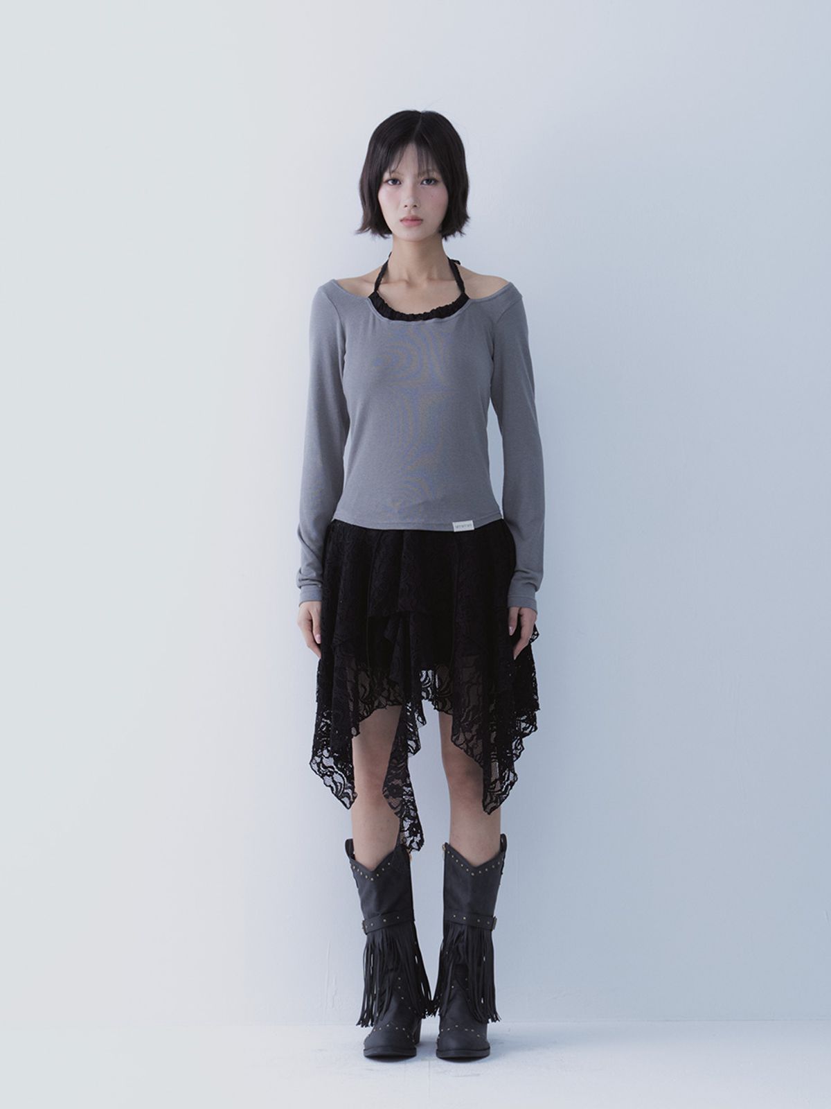 쎄쎄쎄(SETSETSET) LACE UP LACE SKIRT BLACK
