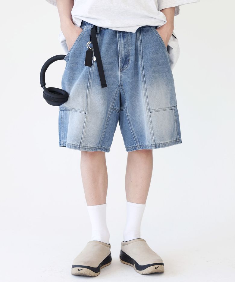 유틸리티 포켓 벨티드 데님 쇼츠 [미디엄블루]