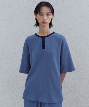 HENRY NECK WAFFLE T-SHIRTS BLUE