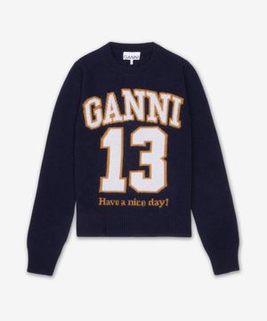 그래픽 울 믹스 베이스볼 니트 - 스카이 캡틴 / K2427683