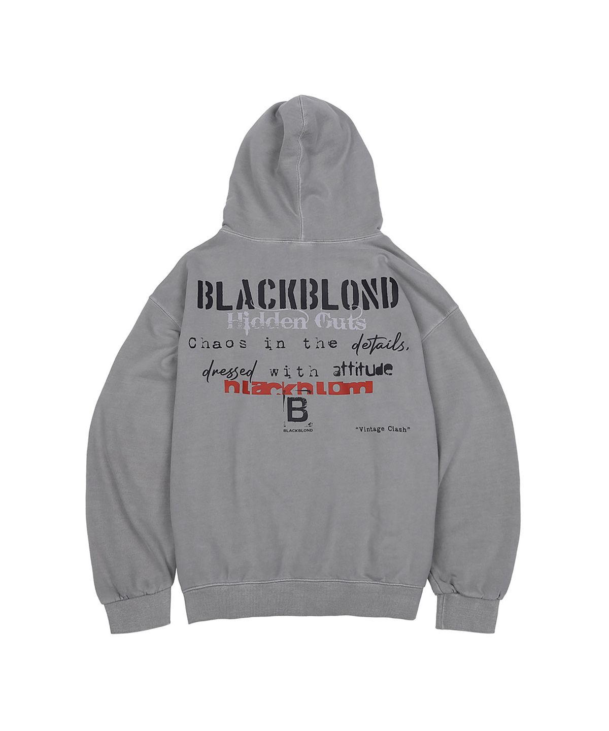블랙블론드(BLACKBLOND) 비비디 빈티지 클래쉬 피그먼트 후디 (그레이)