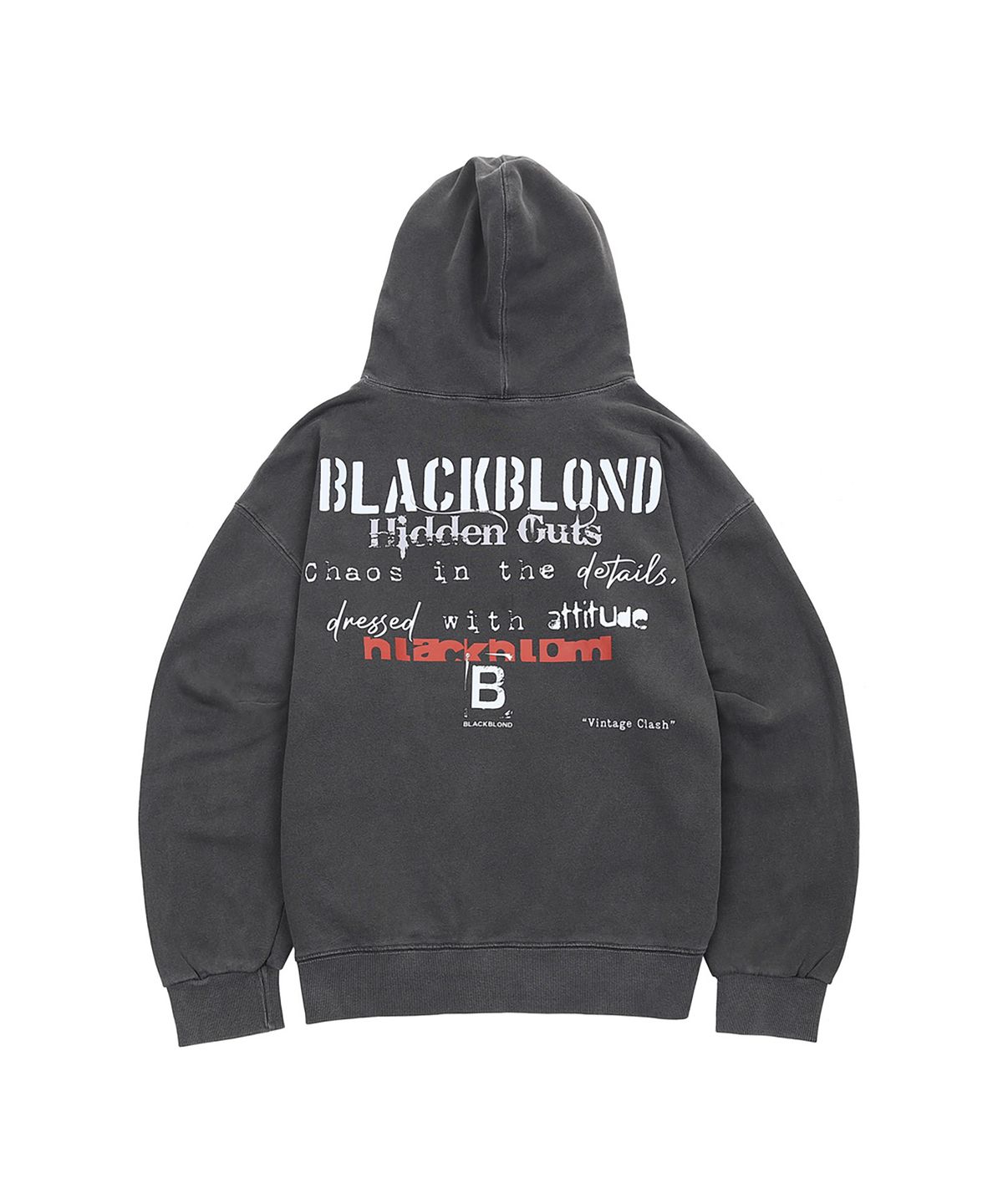 블랙블론드(BLACKBLOND) 비비디 빈티지 클래쉬 피그먼트 후디 (차콜)