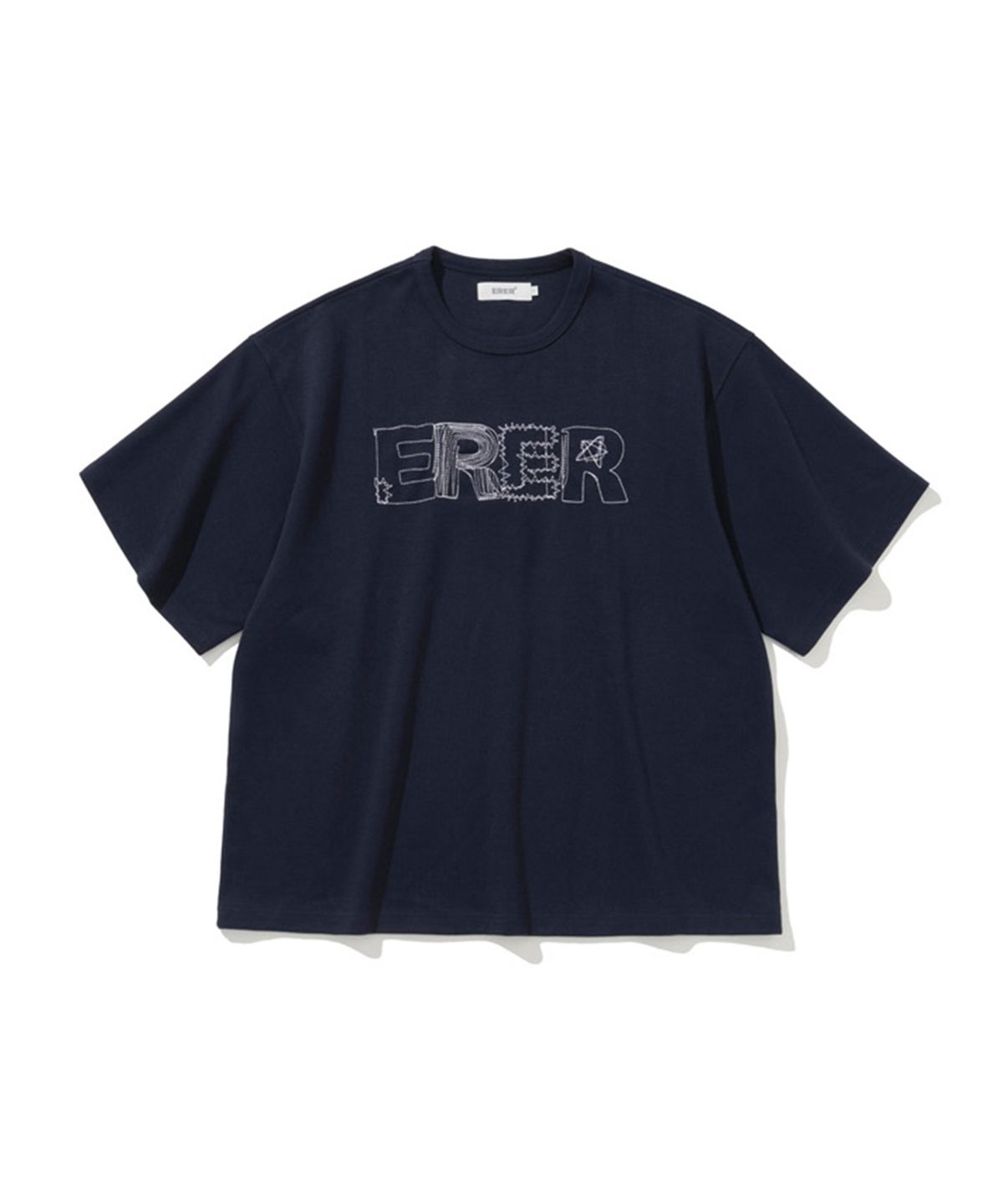 에르에르(ERER) ER Embroidered Detail Oversized T-Shirt Navy