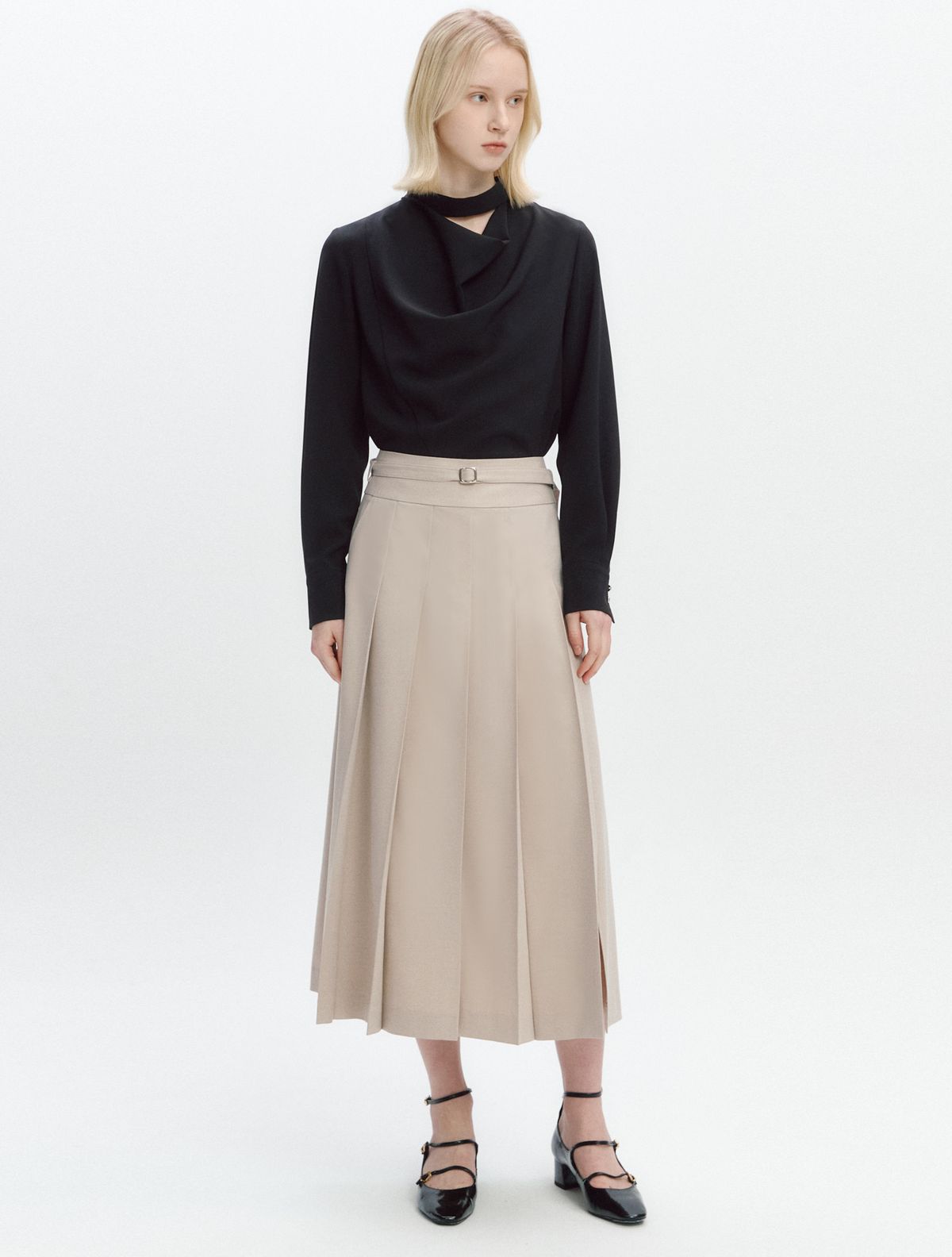 그레이데시온(GRAYDATION) Fabric Belted Pleats Skirt BEIGE
