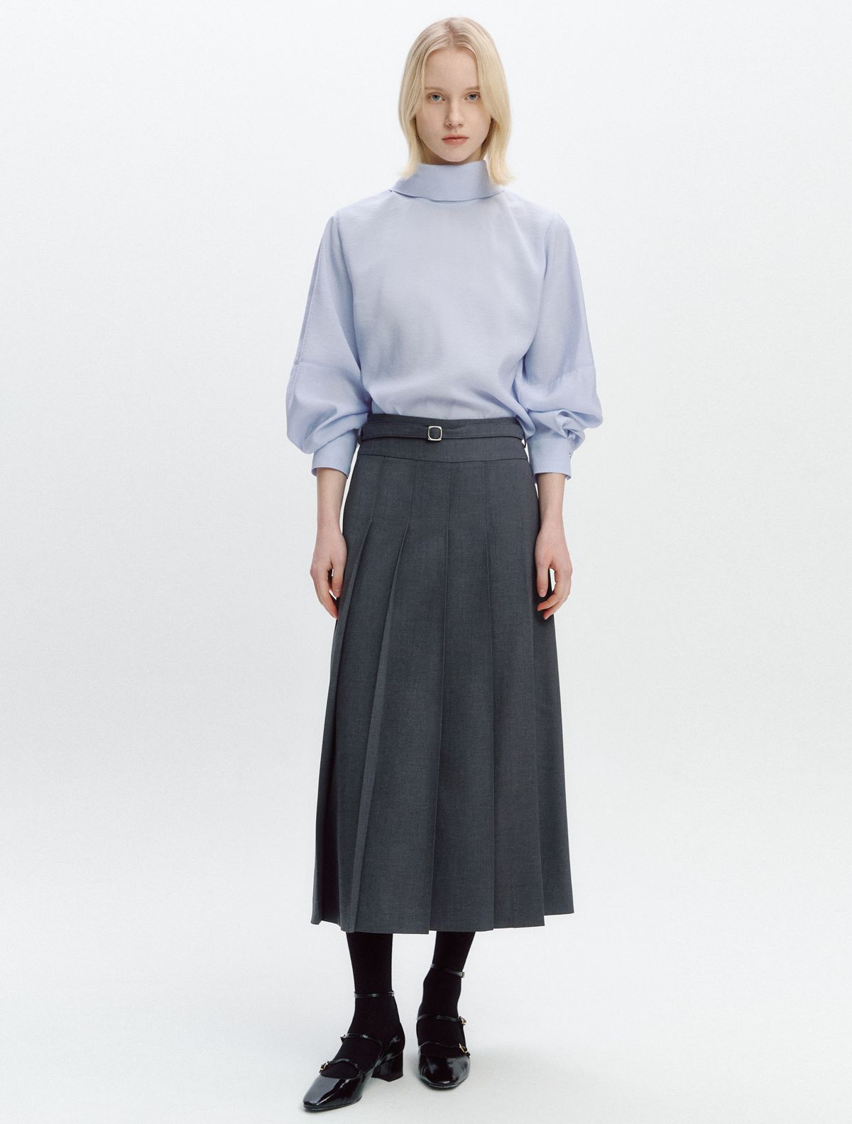 그레이데시온(GRAYDATION) Fabric Belted Pleats Skirt CHARCOAL GREY