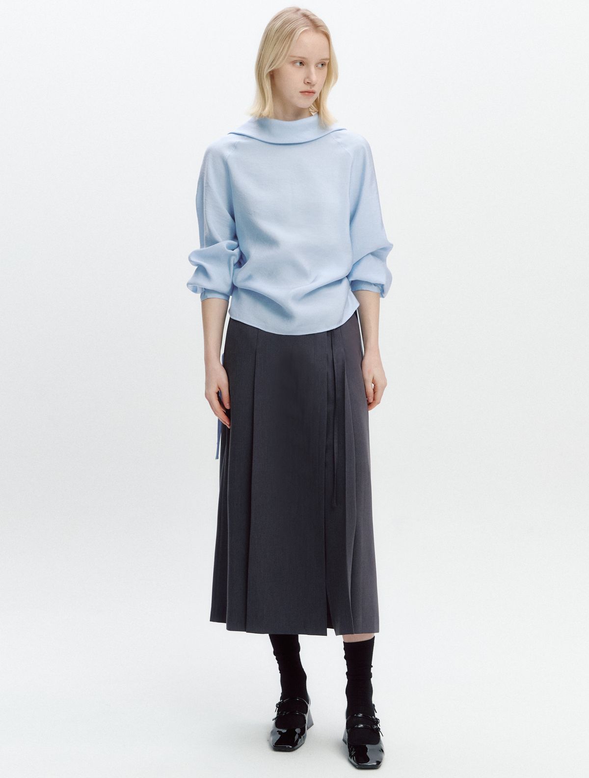 그레이데시온(GRAYDATION) Tuck-deco Wrap-type Skirt CHARCOAL GREY