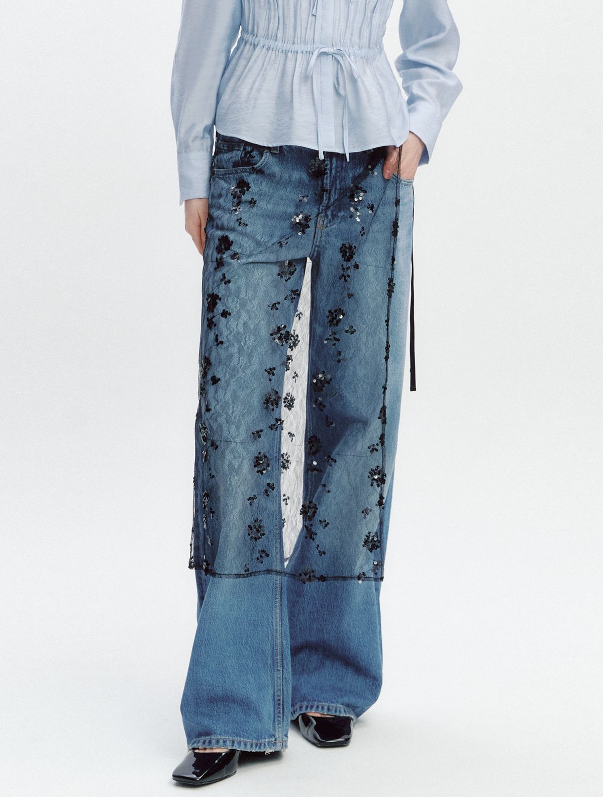 그레이데시온(GRAYDATION) Spangle See-through Wrap Skirt BLACK