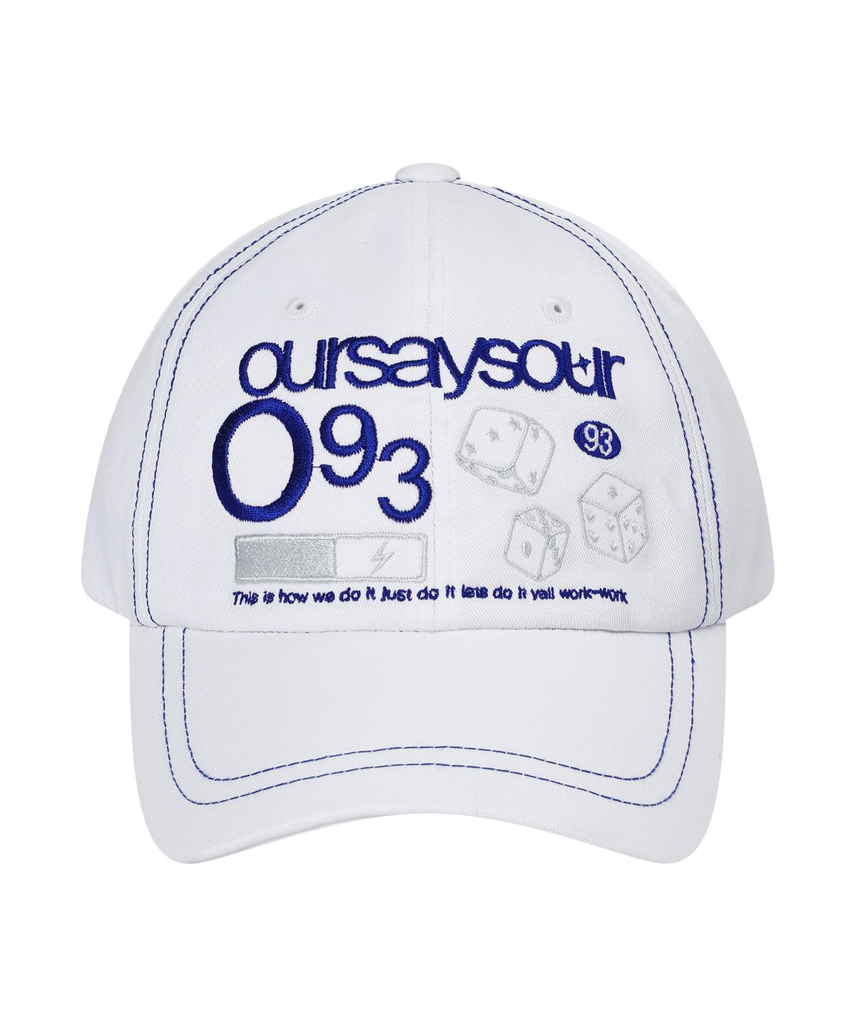 아워세이아워(OURSAYSOUR) 다이스 93 스티치 로고 배색 볼캡 화이트