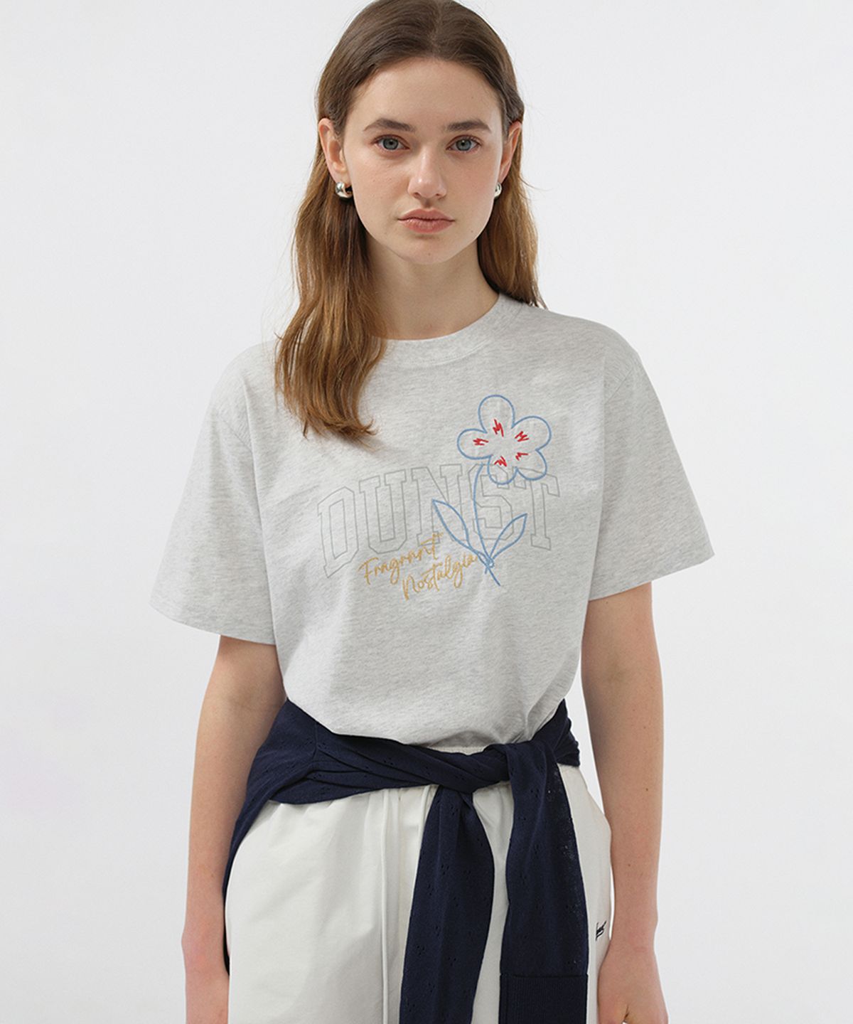 던스트(DUNST) UNISEX DRAWING BLOOM T-SHIRT _UDTS5B126_LIGHT MELANGE GREY