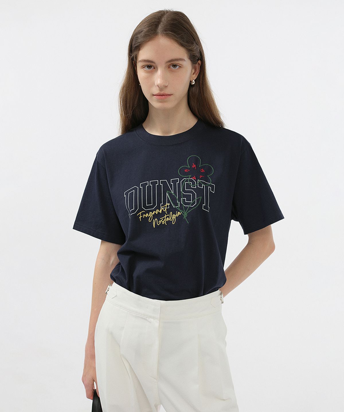 던스트(DUNST) UNISEX DRAWING BLOOM T-SHIRT _UDTS5B126_FRENCH NAVY