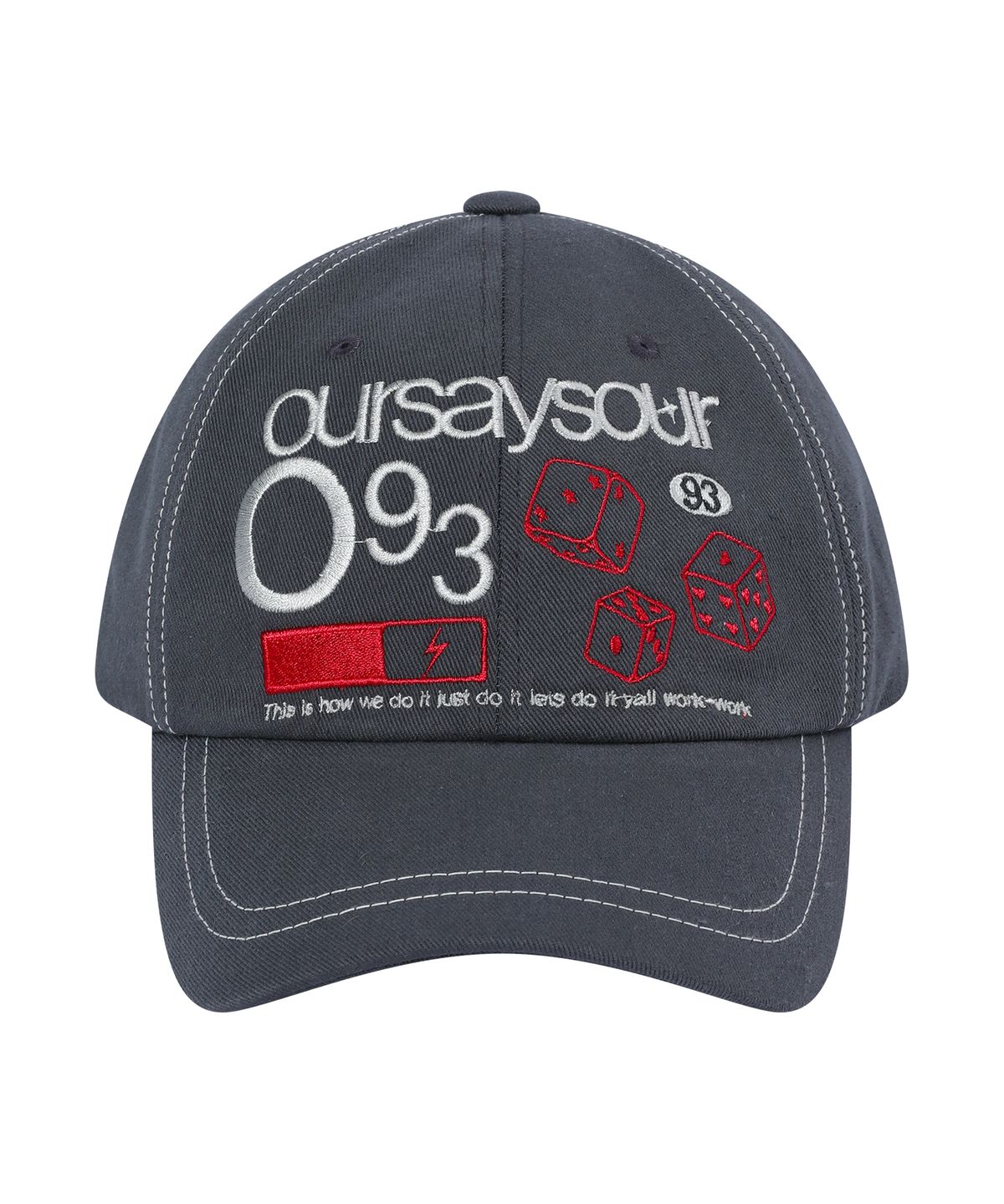 아워세이아워(OURSAYSOUR) 다이스 93 스티치 로고 배색 볼캡 챠콜