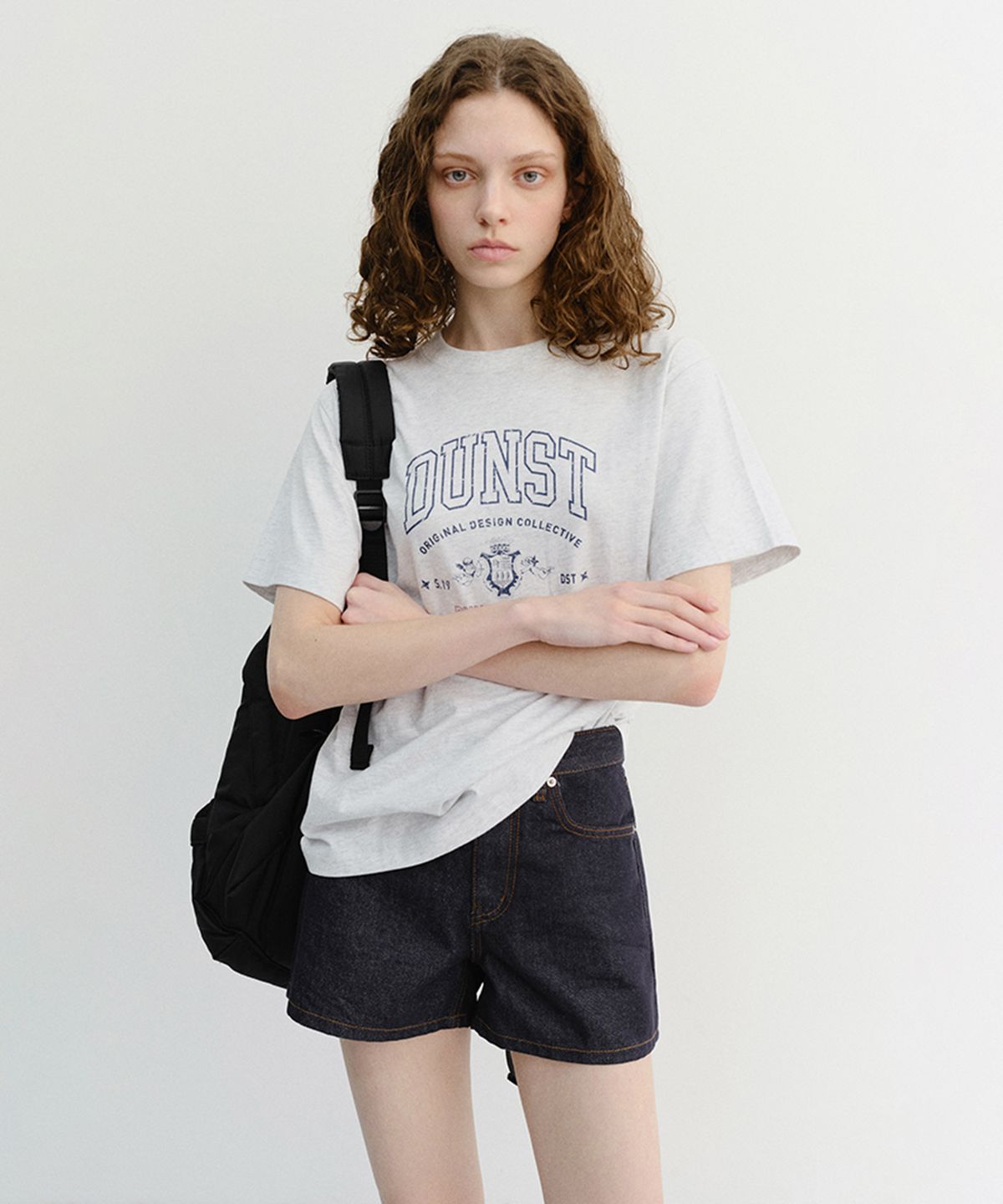 던스트(DUNST) UNISEX CUPID ARCH LOGO T-SHIRT_UDTS6B129_LIGHT MELANGE GREY